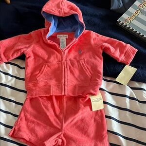 Ralph Lauren Coral Hooded Baby 2 pc terrycloth set. 3 mos Vacation vibes 🏖️☀️